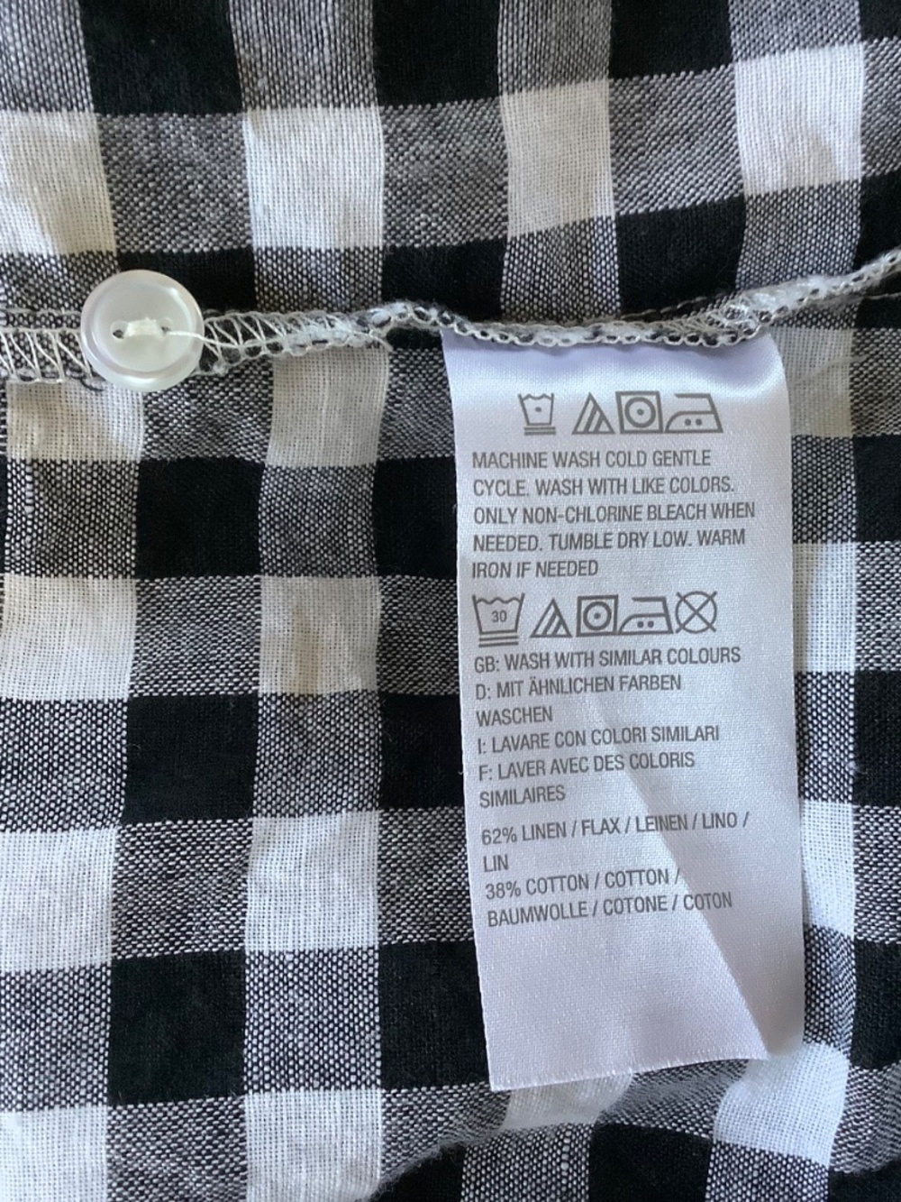 Rachel Hollis Gingham Linen Blend Woven Henley Shirt Black White SZ 14 - Picture 16 of 16